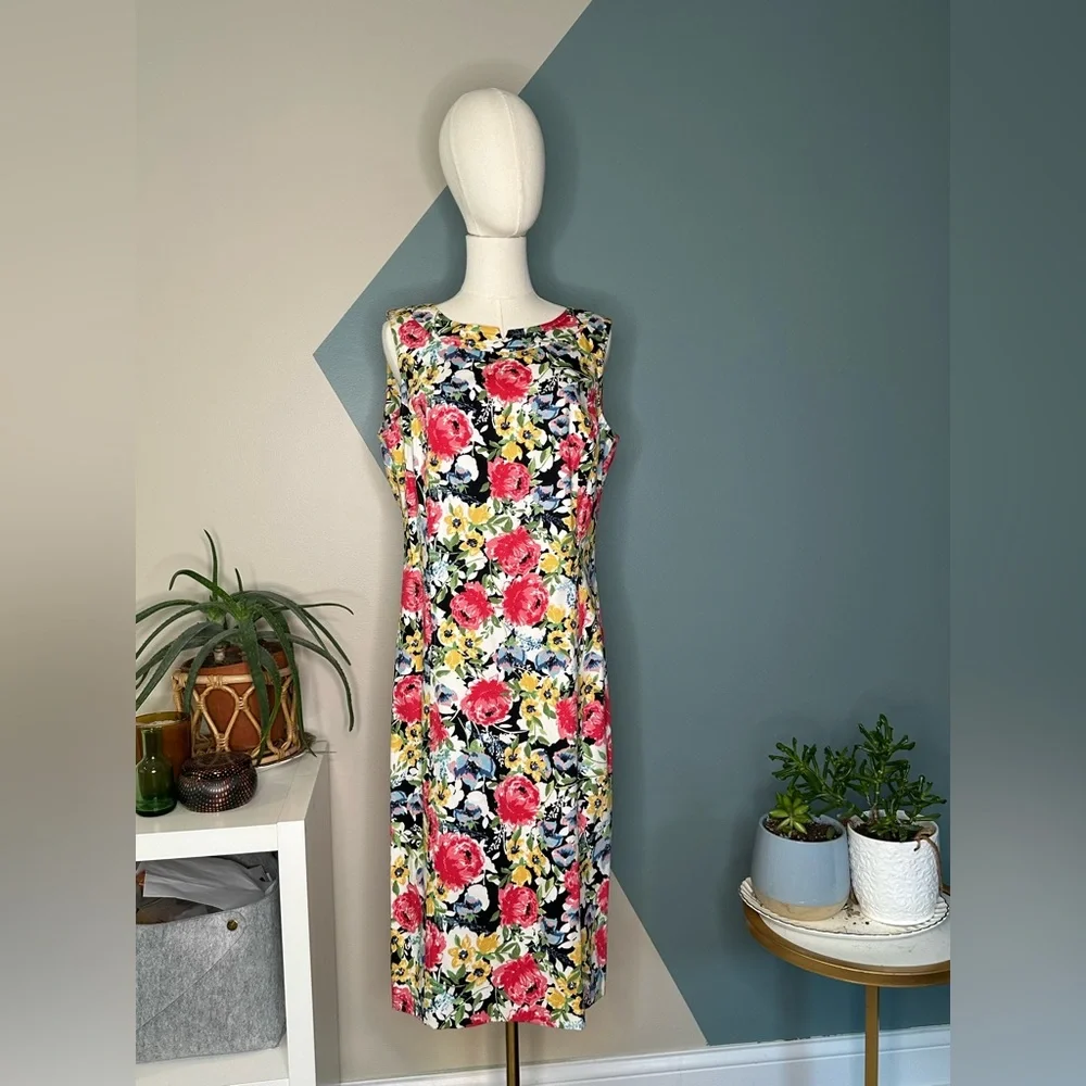 Talbots Size 12 Sleeveless Sheath Dress – Bold Floral Print, Cotton Blend - Picture 2 of 11